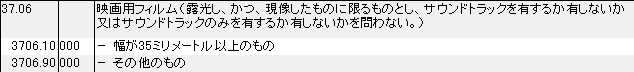 3706 映画用フィルム HSコード一覧