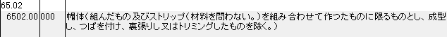 6502 帽体を組み合わせたもの HSコード一覧