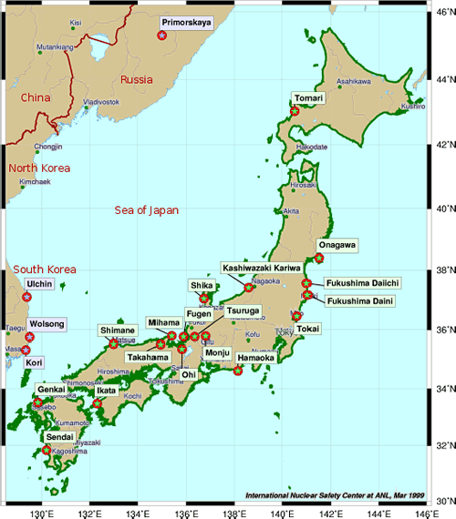 日本国内の原子力発電所の場所、一覧